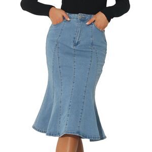 Fishtail Bodycon Skirt High Waist Long Denim Jean Skirt Light Blue